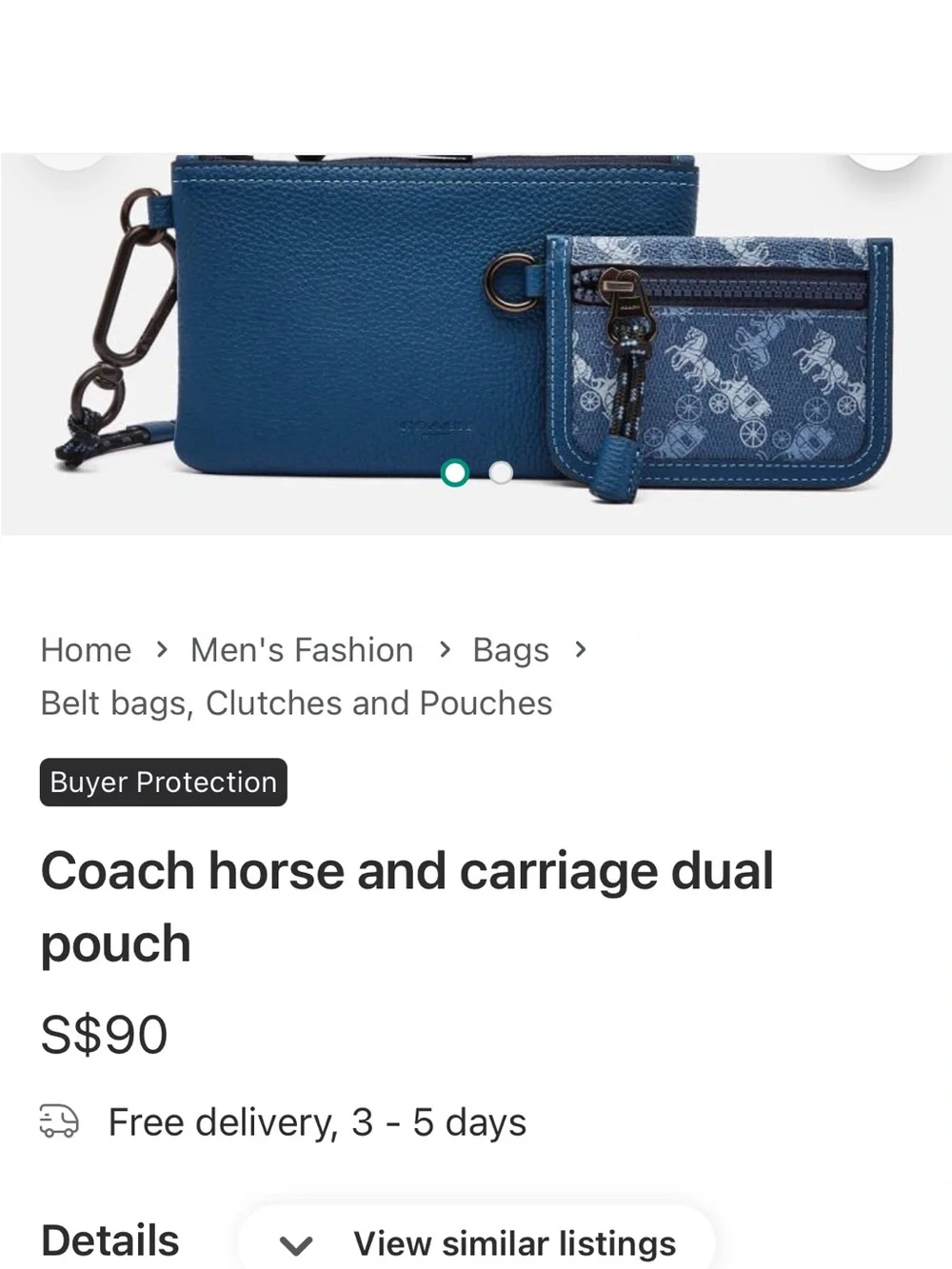 Coach Navy Leather Zip duo pouch/ Wallet with Signature Horse & Carriage Accent